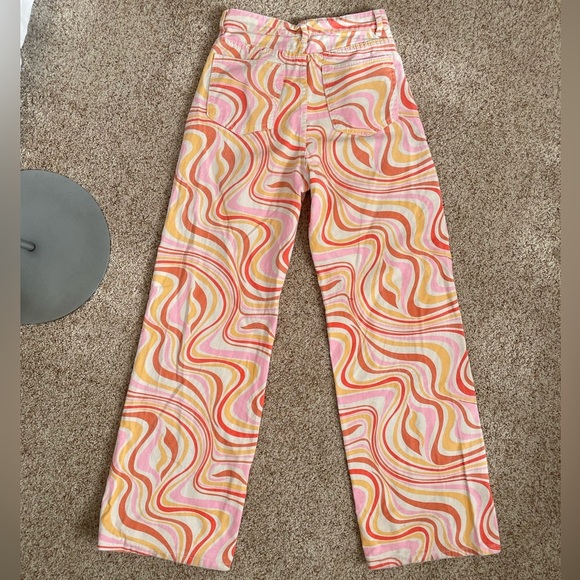 Retro Orange and Pink Wave High Rise Wide Leg Denim Size 27” - Picture 3 of 4